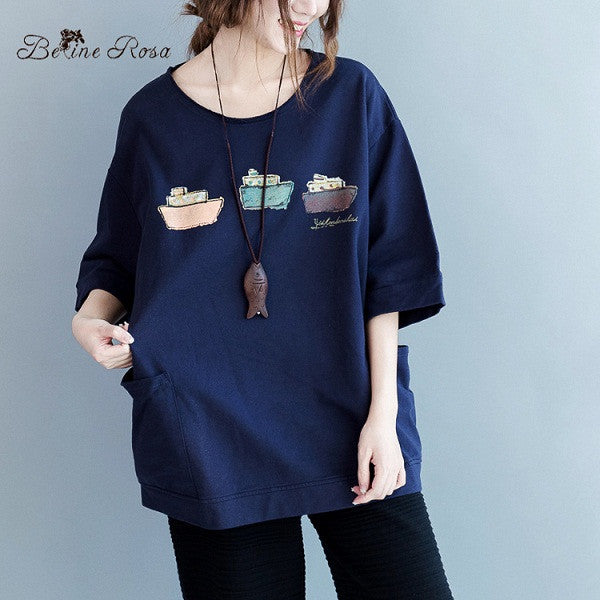 BelineRosa 2017 Plus Size Female T- Shirt Summer Women Tops Kawaii Printing Plus Size White Shirt Women Fit L ~ 5XL HS000197
women