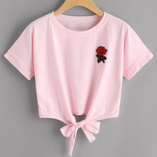 2017 Fashion Summer Kawaii Embroidery Rose Print Aliens T Shirts Women Short Sleeve Tops Tees Casual Female Pink T-shirt Ukraine
women