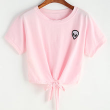 2017 Fashion Summer Kawaii Embroidery Rose Print Aliens T Shirts Women Short Sleeve Tops Tees Casual Female Pink T-shirt Ukraine
women