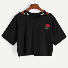 2017 Fashion Summer Kawaii Embroidery Rose Print Aliens T Shirts Women Short Sleeve Tops Tees Casual Female Pink T-shirt Ukraine
women