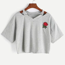 2017 Fashion Summer Kawaii Embroidery Rose Print Aliens T Shirts Women Short Sleeve Tops Tees Casual Female Pink T-shirt Ukraine
women