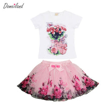 2017 fashion summer domeiland children clothing sets kids girl outfits print floral short sleeve cotton tops skirt suits clothes
kids