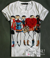 t shirt women 2016 Newest blusas femininas 2016 3D Applique Illustrator Print Short-sleeve Elastic Women T-shirt tops for women-Women