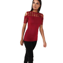 VITIANA Womens Short Sleeve T-shirt Ladies Fashion Red Pink Black Hollow Out Slim Spring Summer Casual Hot Tees Tops
women