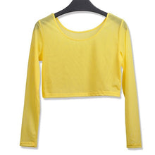 8 Colors Women Sexy Slim Semi-transparent Mesh Crop Tops Girl Long Sleeve Short T-Shirts Tees Single Layer Mesh