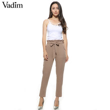 women OL chiffon high waist harem pants bow tie drawstring sweet elastic waist pockets casual trousers pantalones ZC047
women