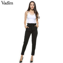 women OL chiffon high waist harem pants bow tie drawstring sweet elastic waist pockets casual trousers pantalones ZC047
women