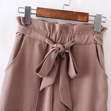 women OL chiffon high waist harem pants bow tie drawstring sweet elastic waist pockets casual trousers pantalones ZC047
women